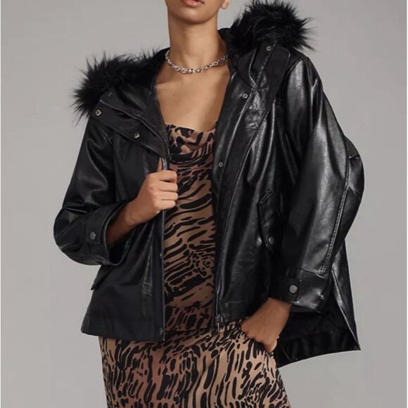 NWT Size L - Anthropologie Pilcro Faux-Leather Hooded Jacket (NWT US$ 178) - Picture 7 of 15
